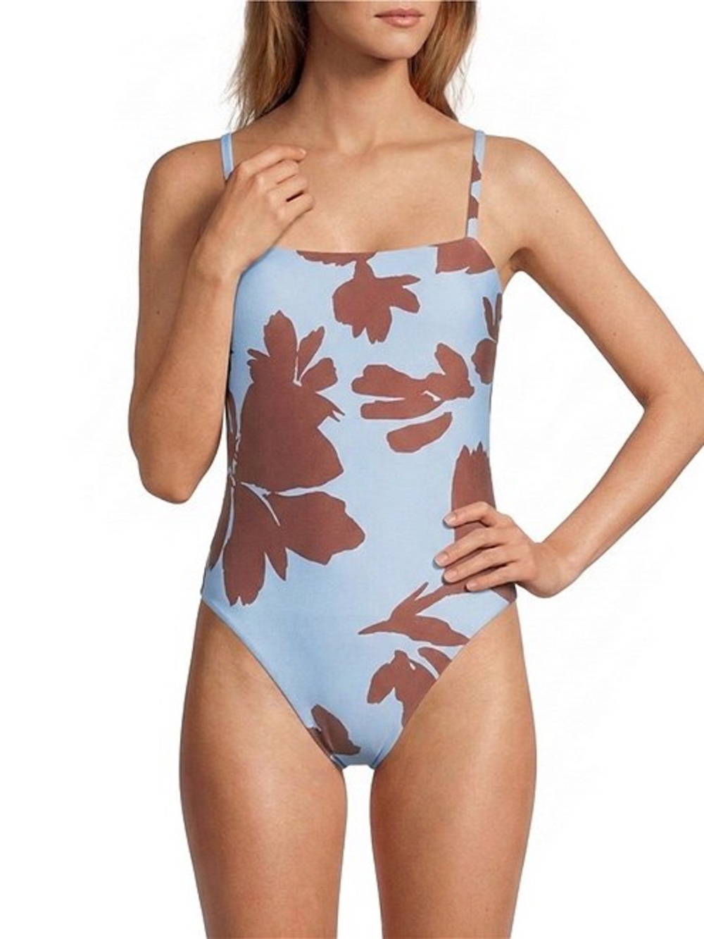 NWT ANTONIO MELANI Mandarin Blooms Square Neck Bandeau One Piece Swimsuit